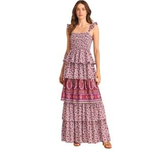 Abel the Label Anthropologie XS Secret Romance Floral Smocked Tiered Maxi Dress